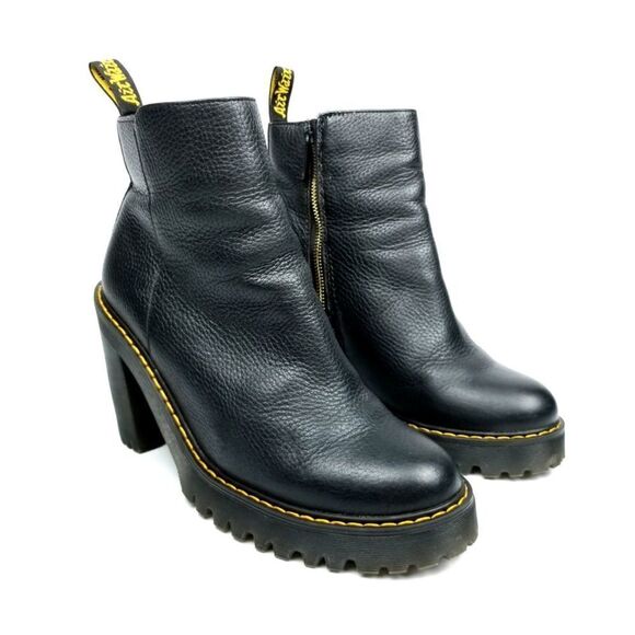Dr. Martens Magdalena Black Leather Chunky Heel Zip Up Chelsea Boots Women 10 - Picture 4 of 8